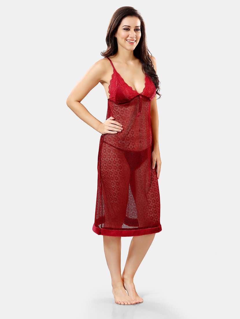 women lace detailed nighty with robe - 21555204 - Standard Image - 3
