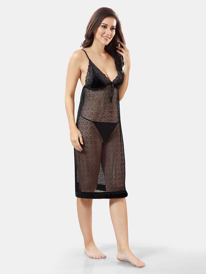 women lace detailed nighty with robe - 21555205 - Standard Image - 3