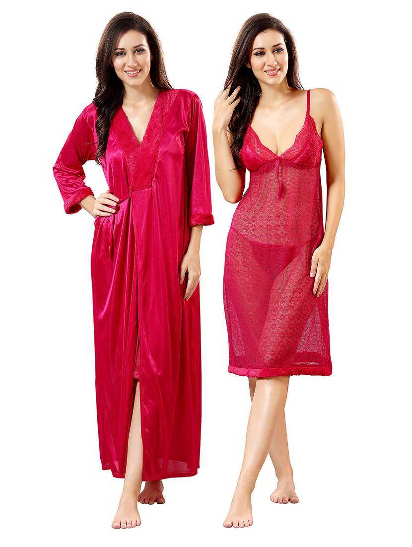 women lace detailed nighty with robe