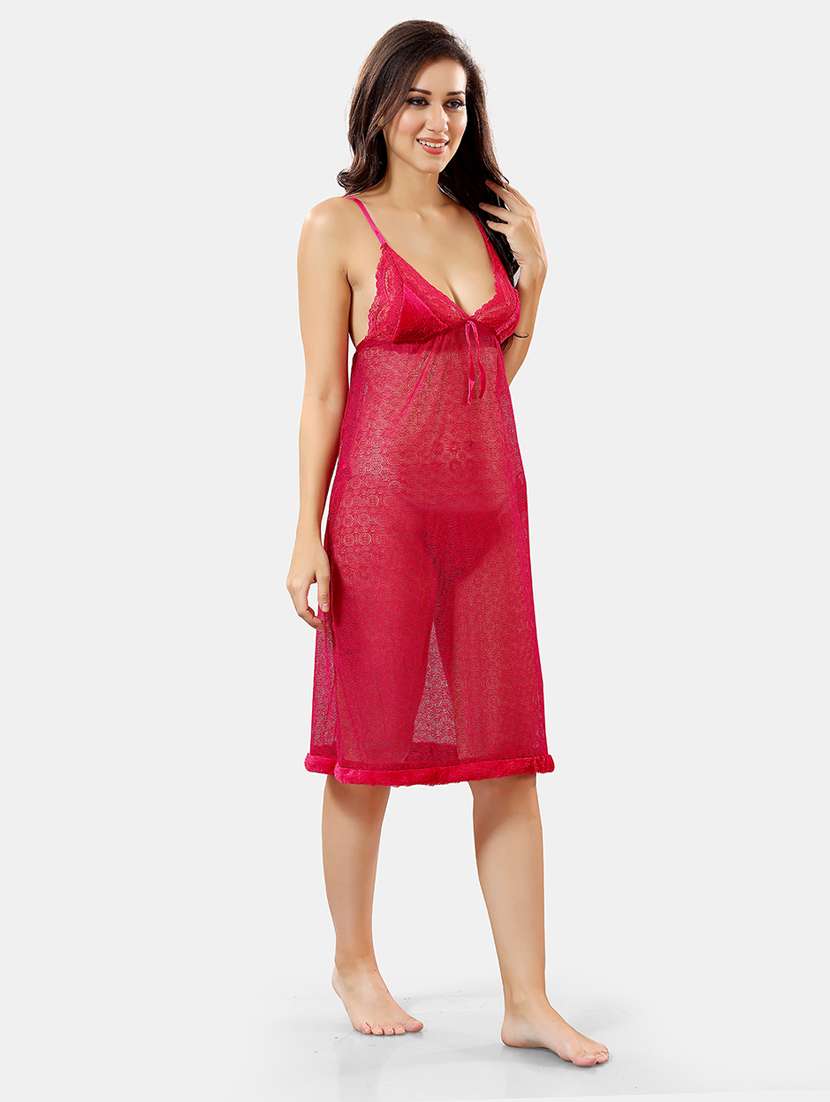 women lace detailed nighty with robe - 21555207 - Standard Image - 3
