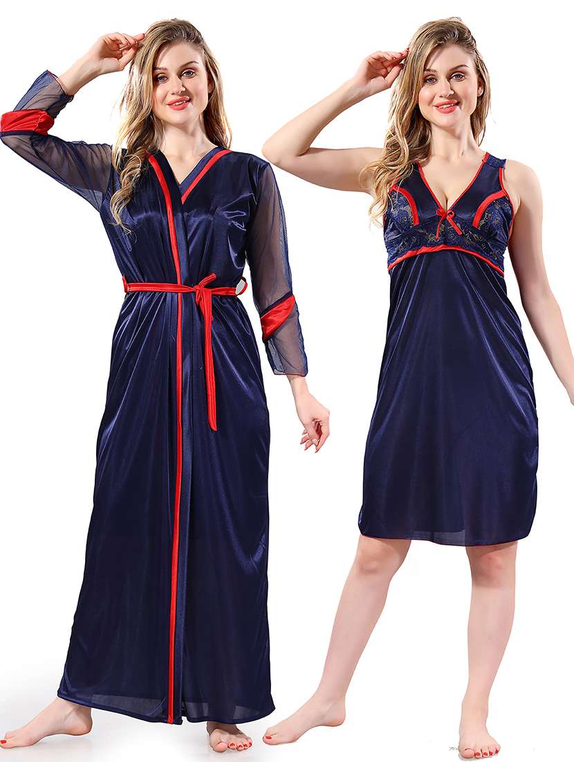 women lace detailed nighty with robe - 21555208 - Zoom Image - 0