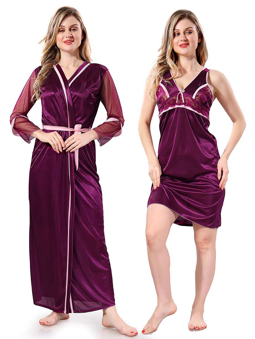 women lace detailed nighty with robe