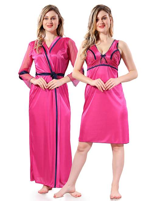 women lace detailed nighty with robe - 21555210 - Standard Image - 0