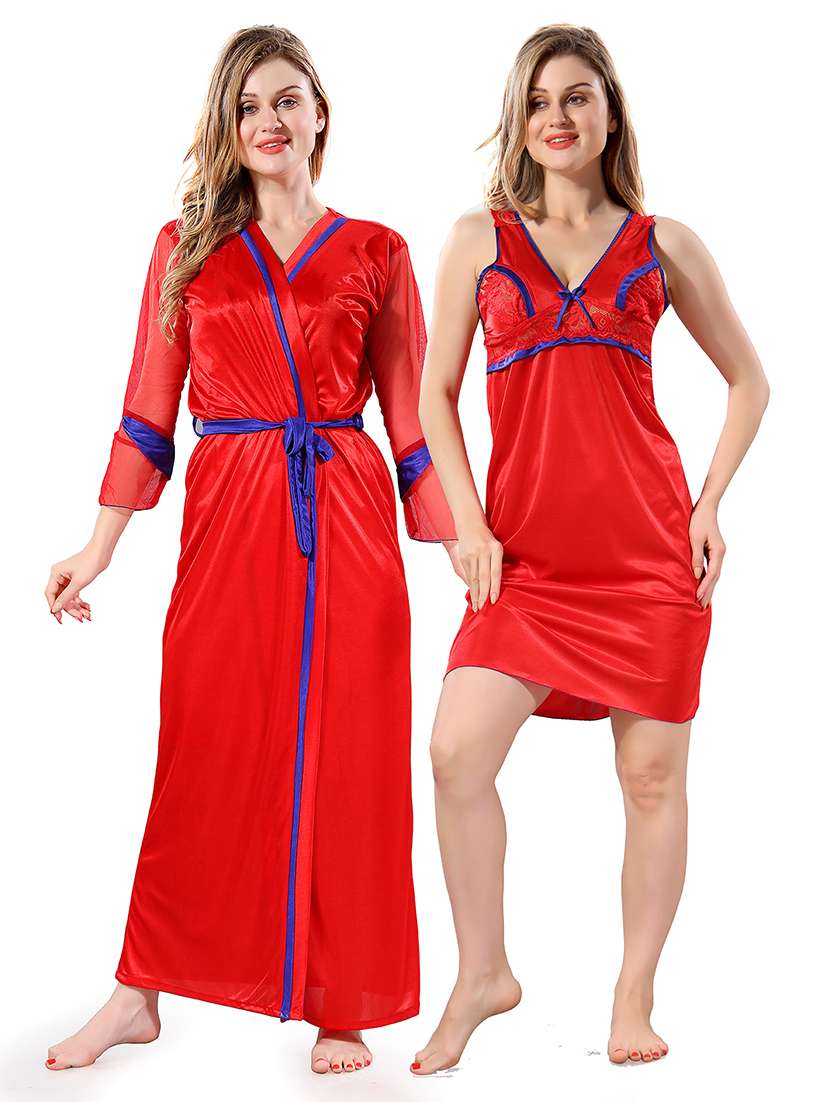 women lace detailed nighty with robe