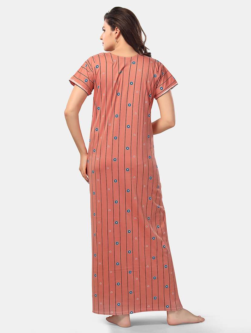 women printed short sleeve nighty - 21555229 - Standard Image - 3