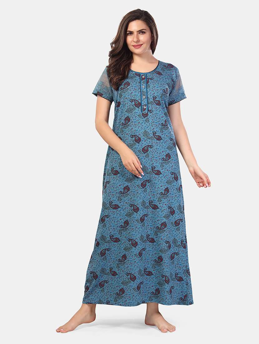 women printed short sleeve nighty - 21555230 -  Zoom Image - 0