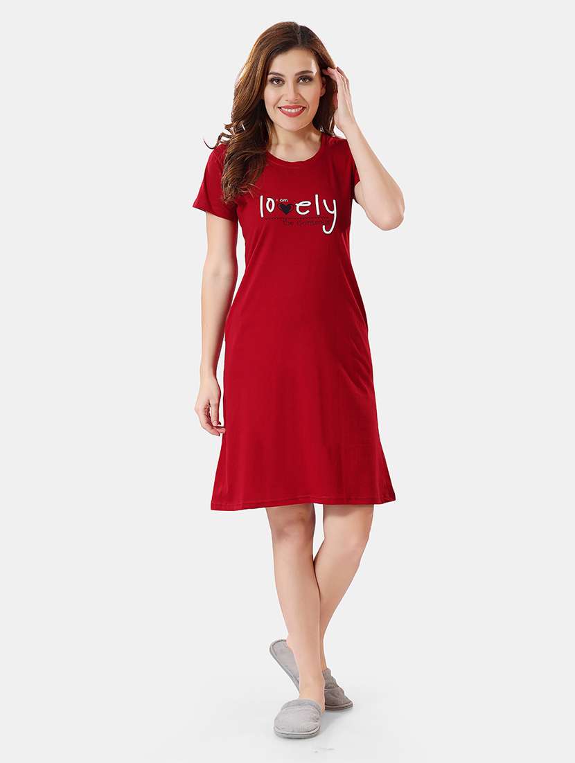 women printed round neck nightdress - 21555236 - Zoom Image - 0