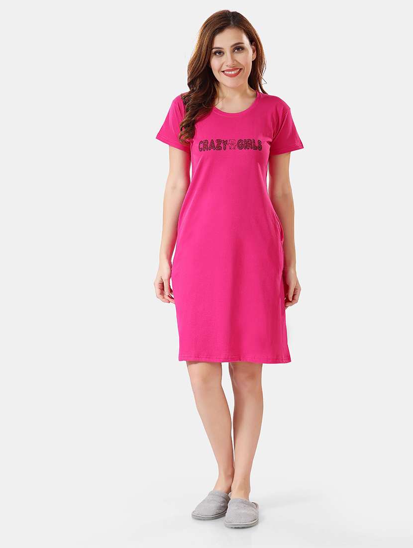 women printed round neck nightdress