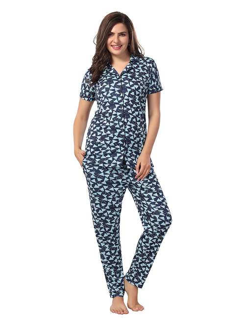 women printed short sleeves pyjama set - 21555249 - Standard Image - 0