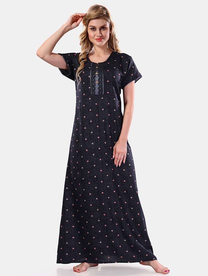women printed shirt sleeve nighty