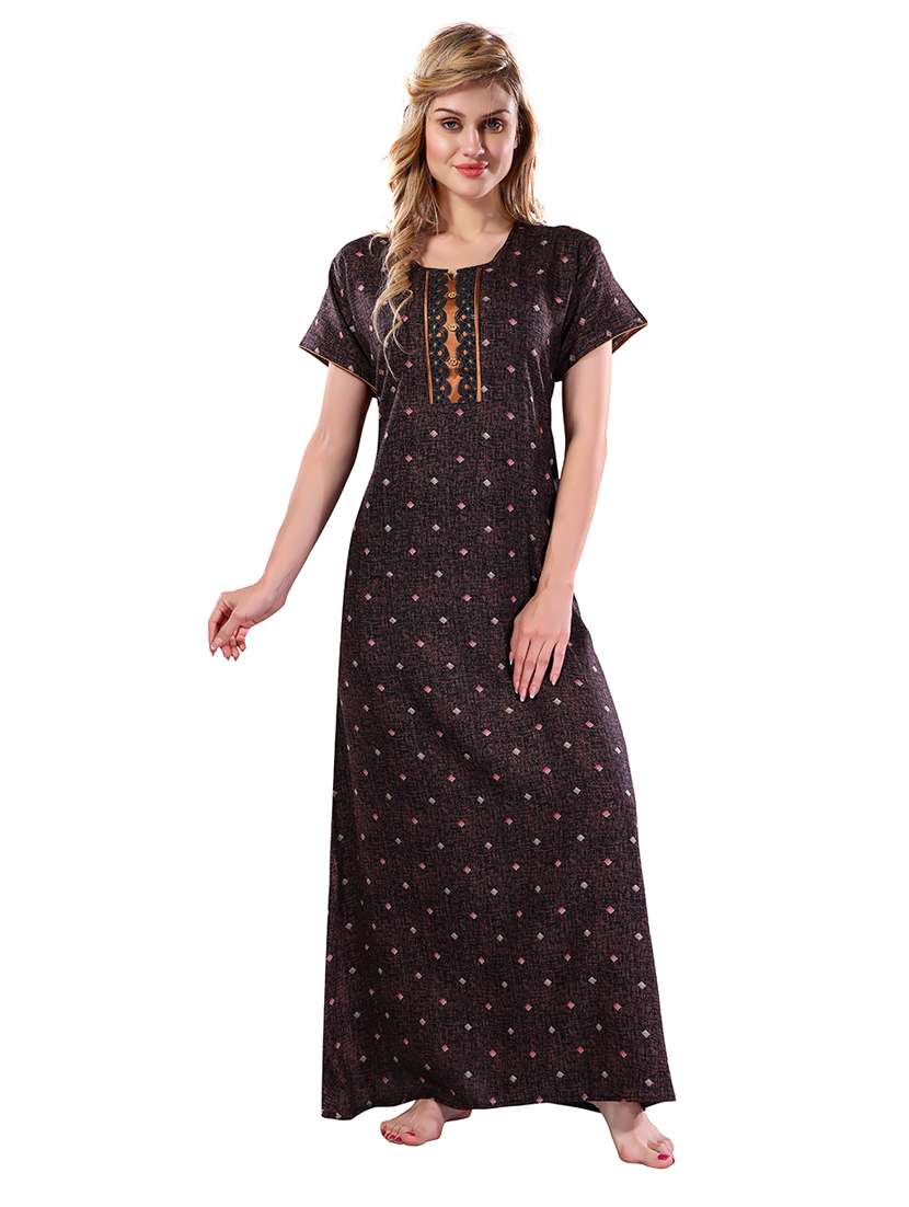 women printed short sleeves nighty