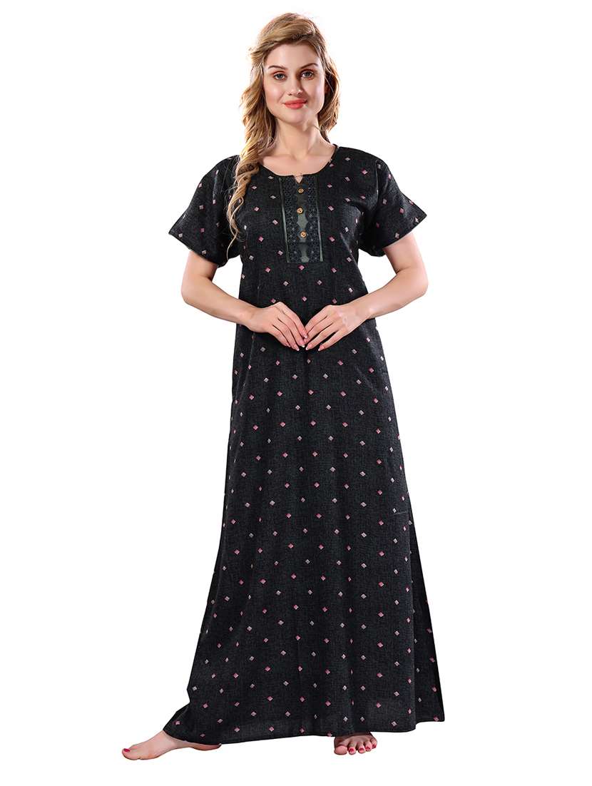 women printed short sleeves nighty