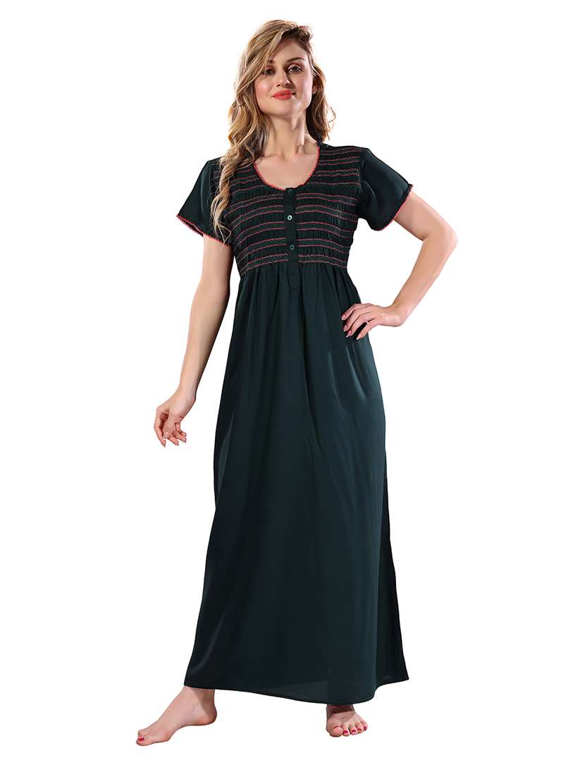 women solid short sleeves nighty