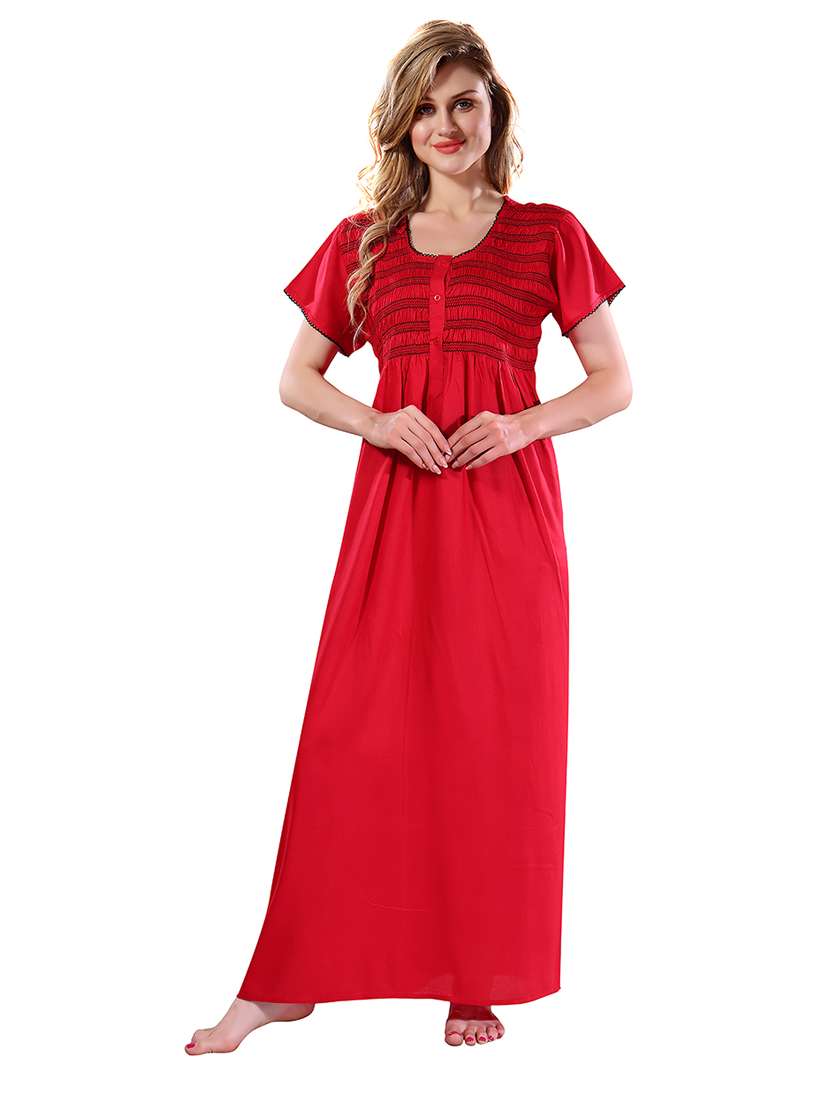 women solid short sleeves nighty