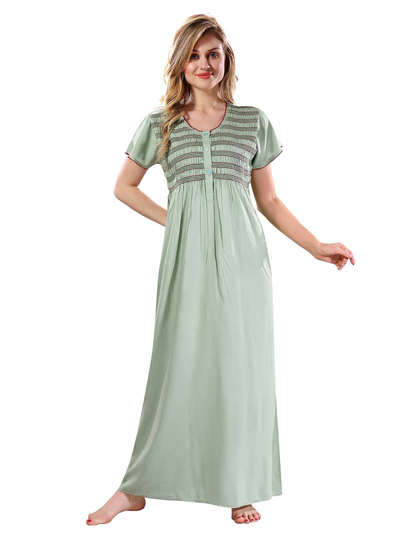 women solid short sleeves nighty