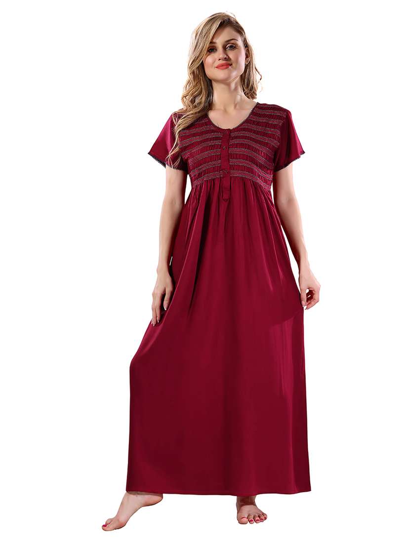 women solid short sleeves nighty