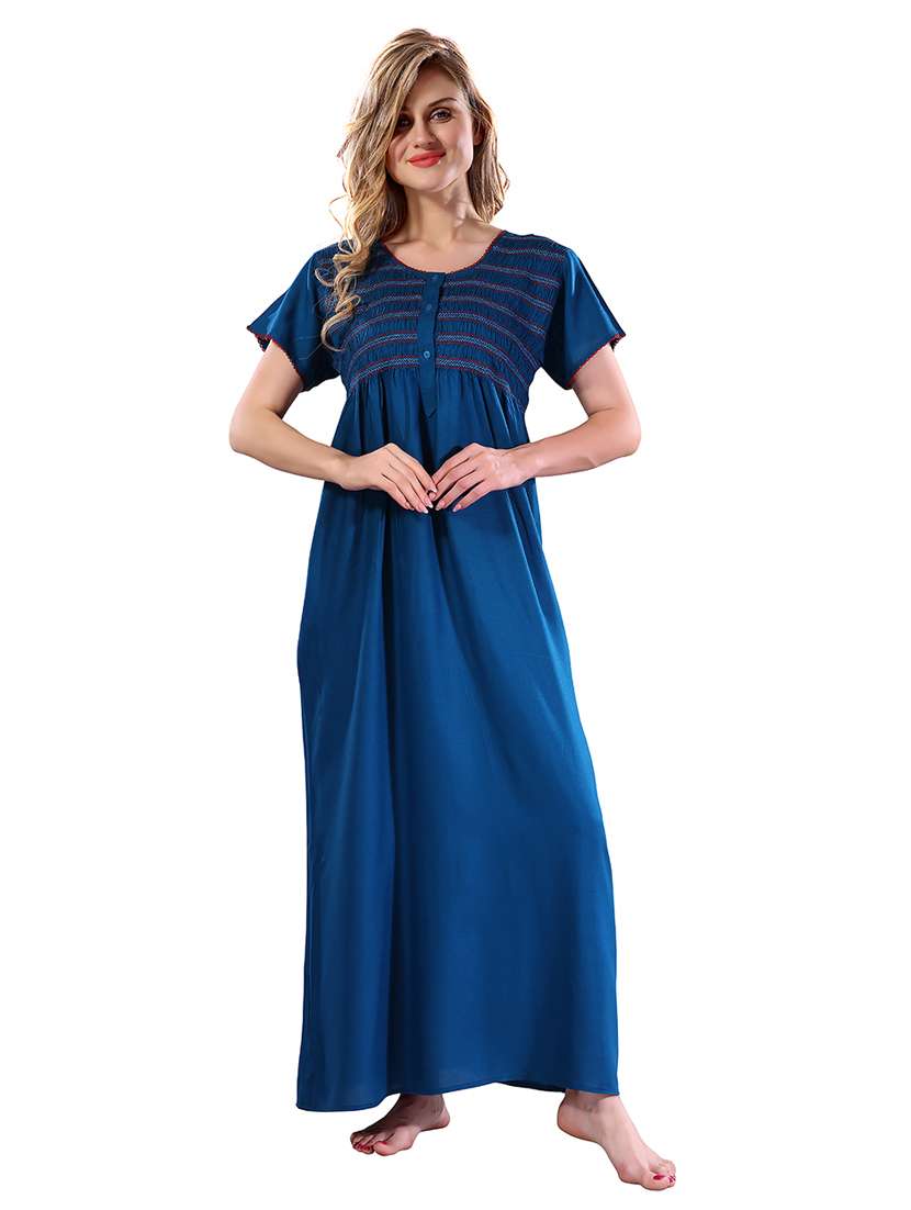 women solid short sleeves nighty