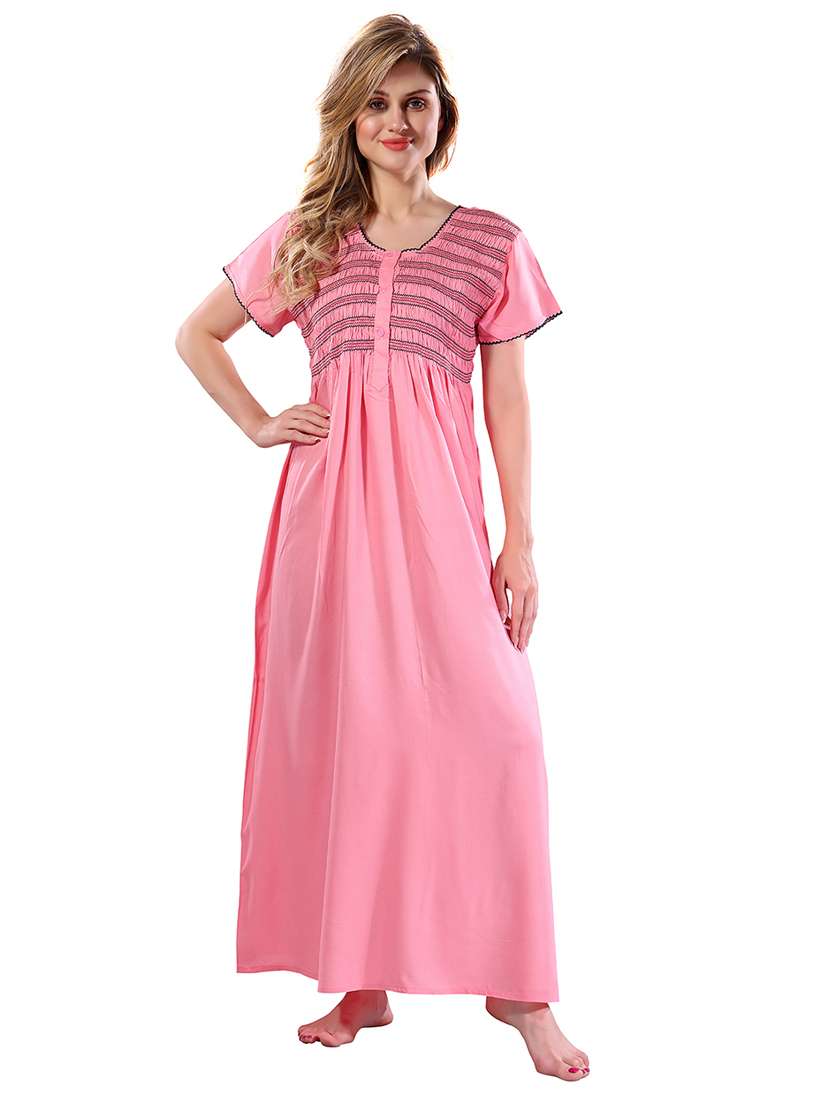 women solid short sleeves nighty