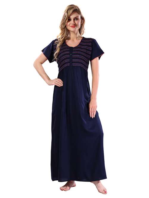 women solid short sleeves nighty - 21555287 - Standard Image - 0