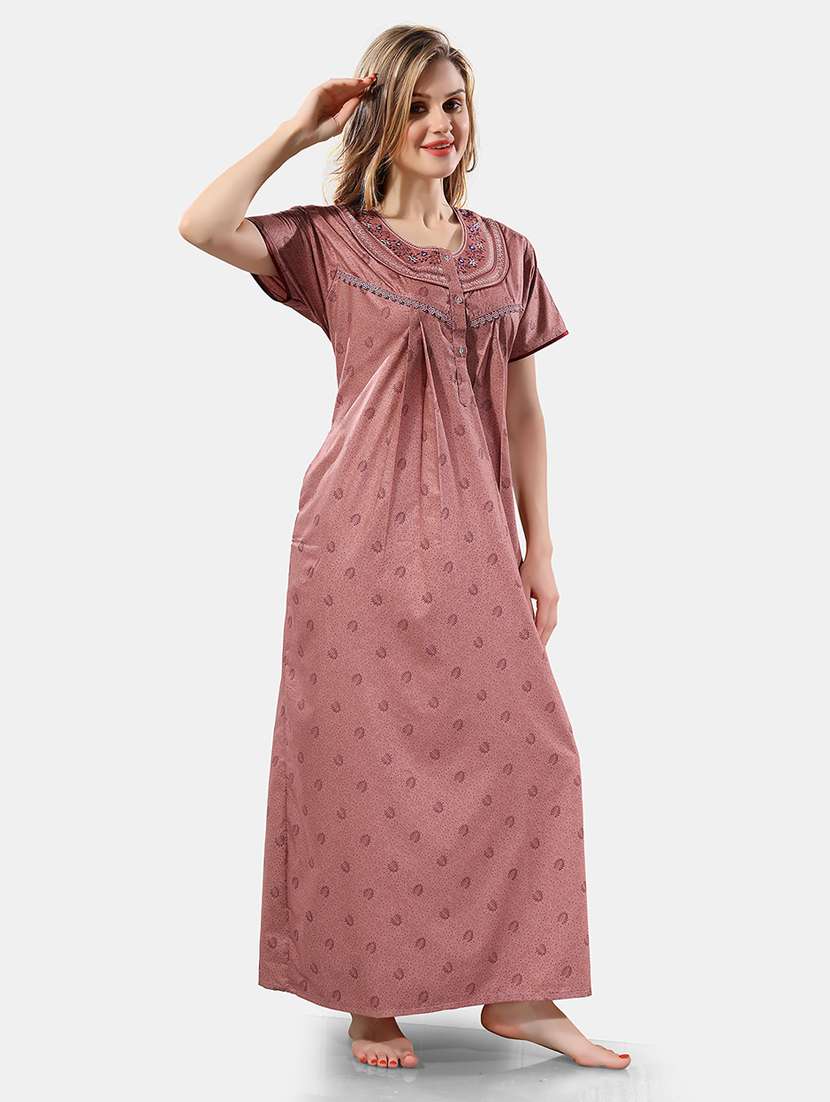 women printed detailed short sleeves nighty