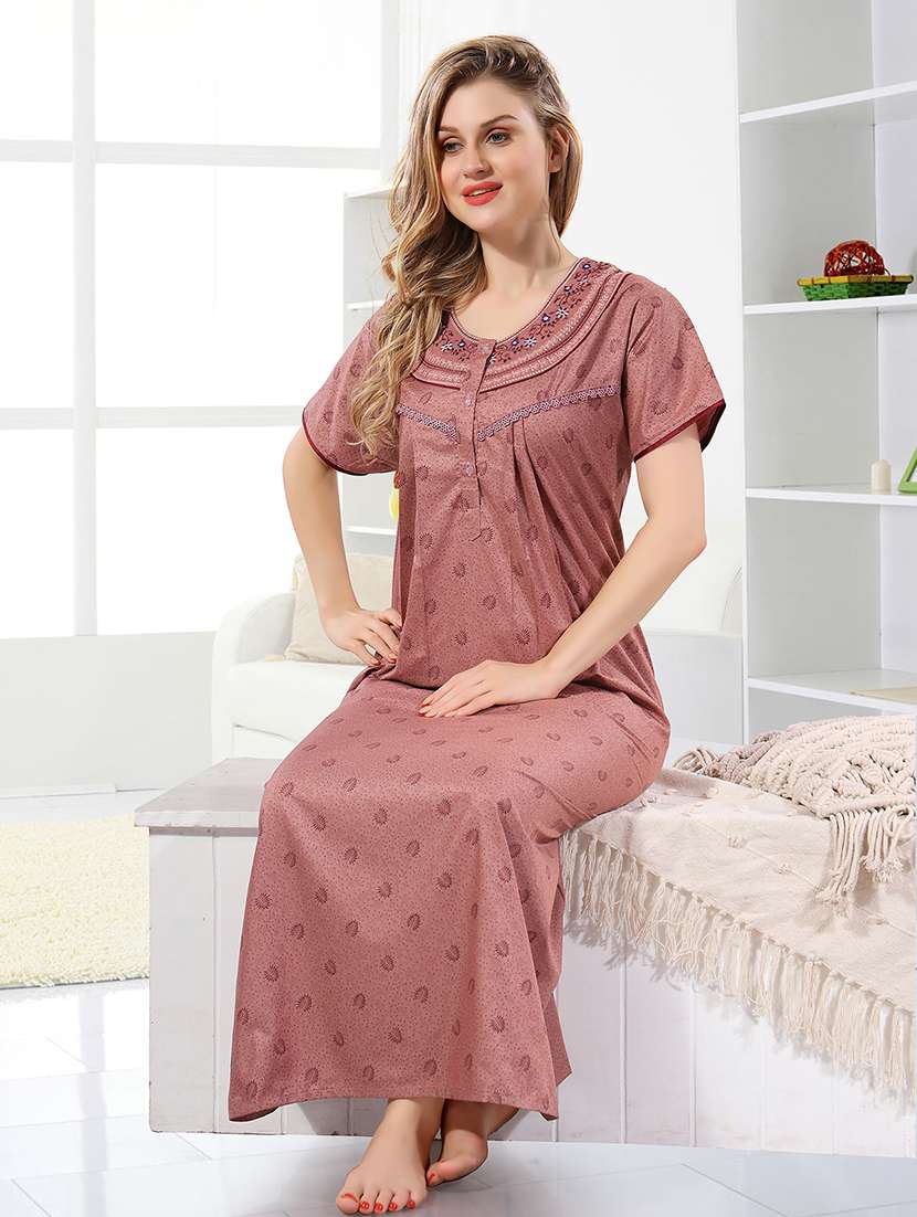 women printed detailed short sleeves nighty - 21555290 -  Standard Image - 3