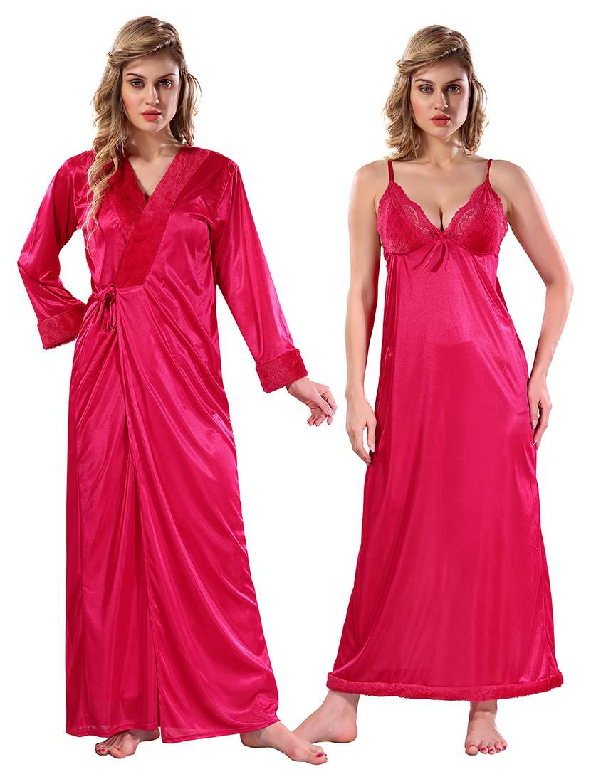 women lace detailed nighty with robe - 21555294 -  Zoom Image - 0