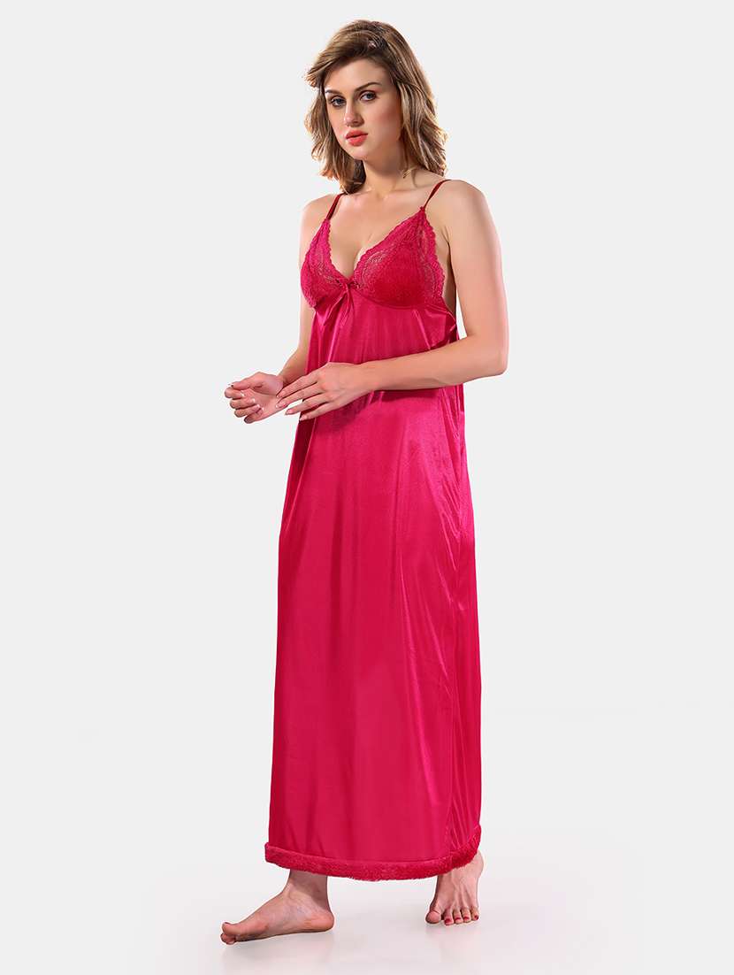 women lace detailed nighty with robe - 21555294 - Standard Image - 3