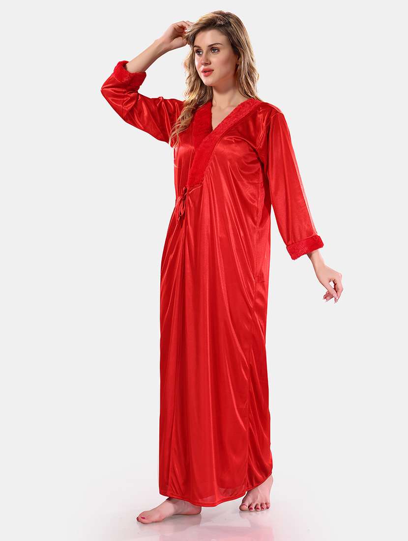 women lace detailed nighty with robe - 21555295 -  Standard Image - 3