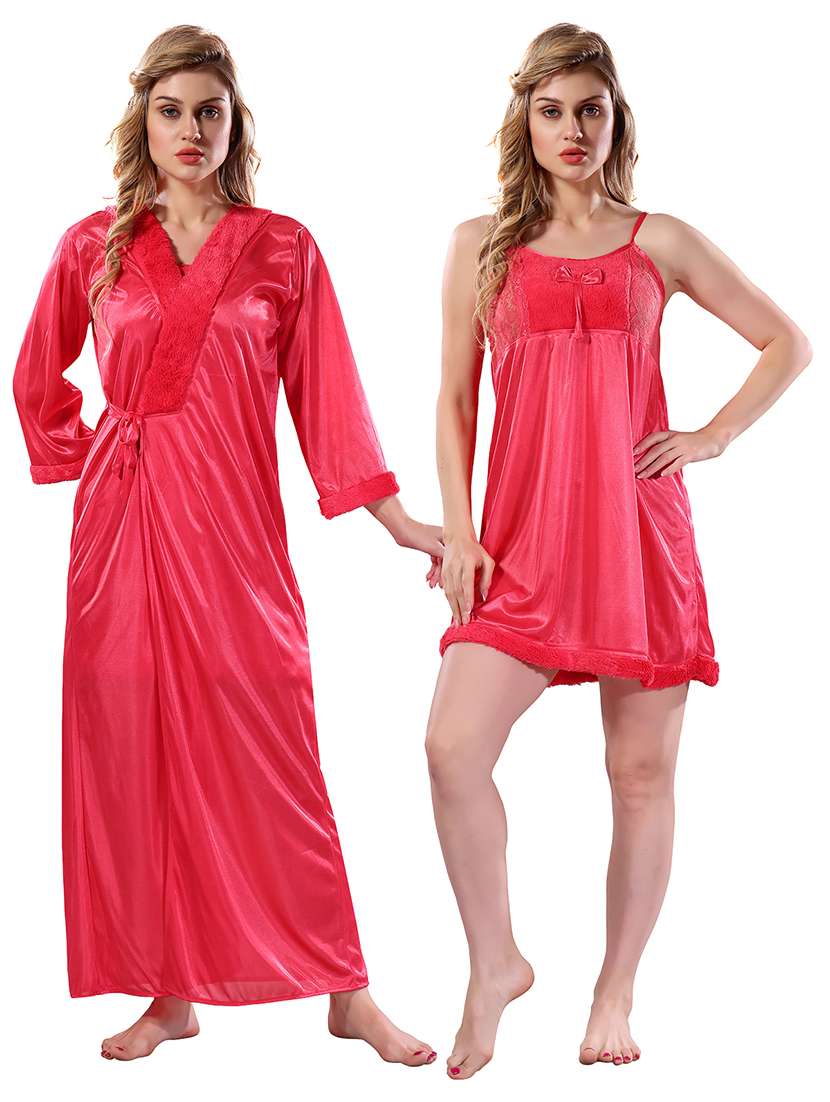 women lace detailed nighty with robe