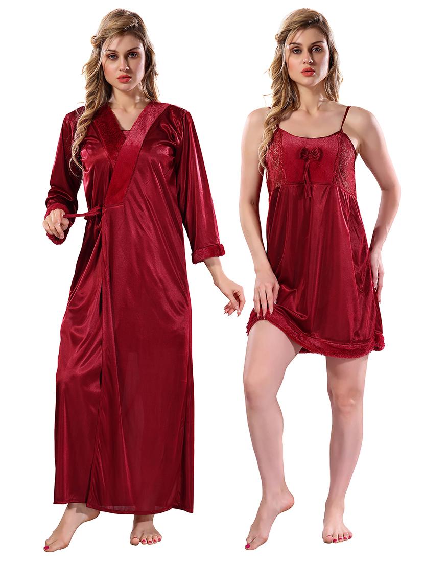 women lace detailed nighty with robe - 21555301 - Zoom Image - 0