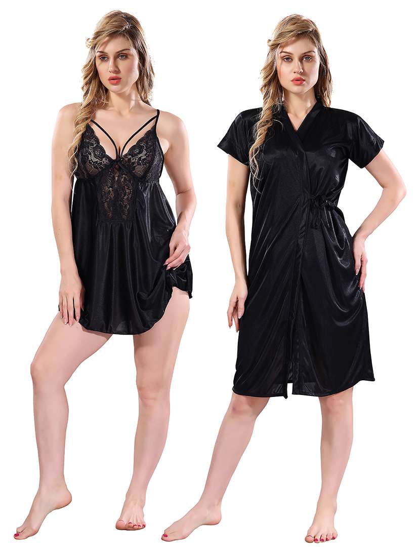women lace detailed nighty with robe