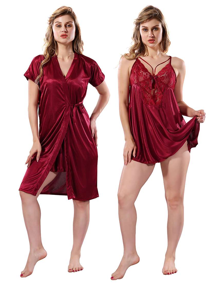 women lace detailed nighty with robe - 21555309 - Zoom Image - 0