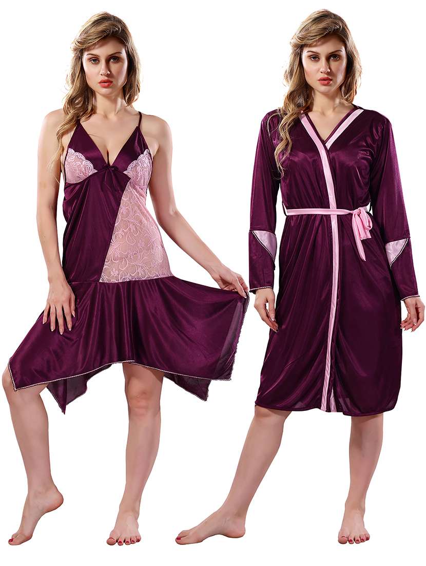 women lace detailed nighty with robe - 21555313 - Zoom Image - 0