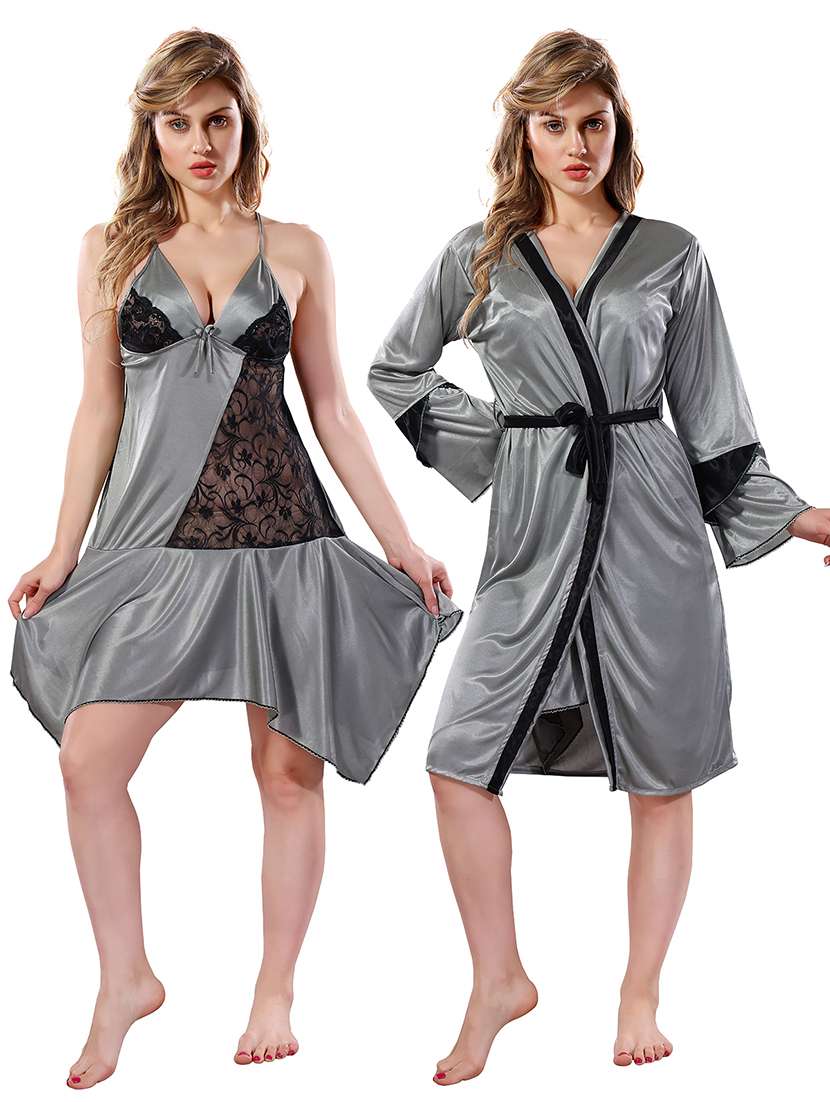 women lace detailed nighty with robe - 21555316 -  Zoom Image - 0