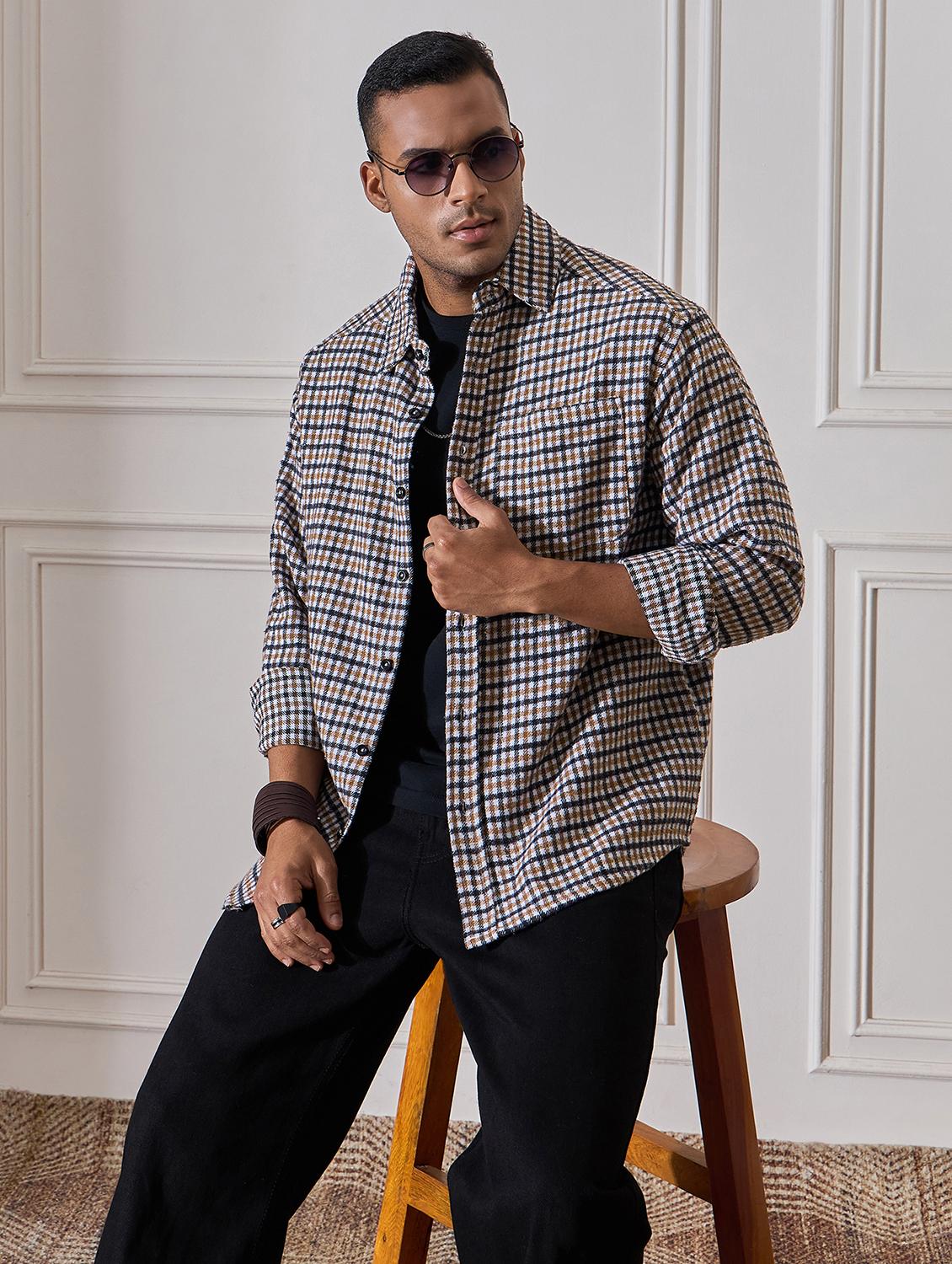 men checkered oversized casual shirt - 21555385 - Standard Image - 3