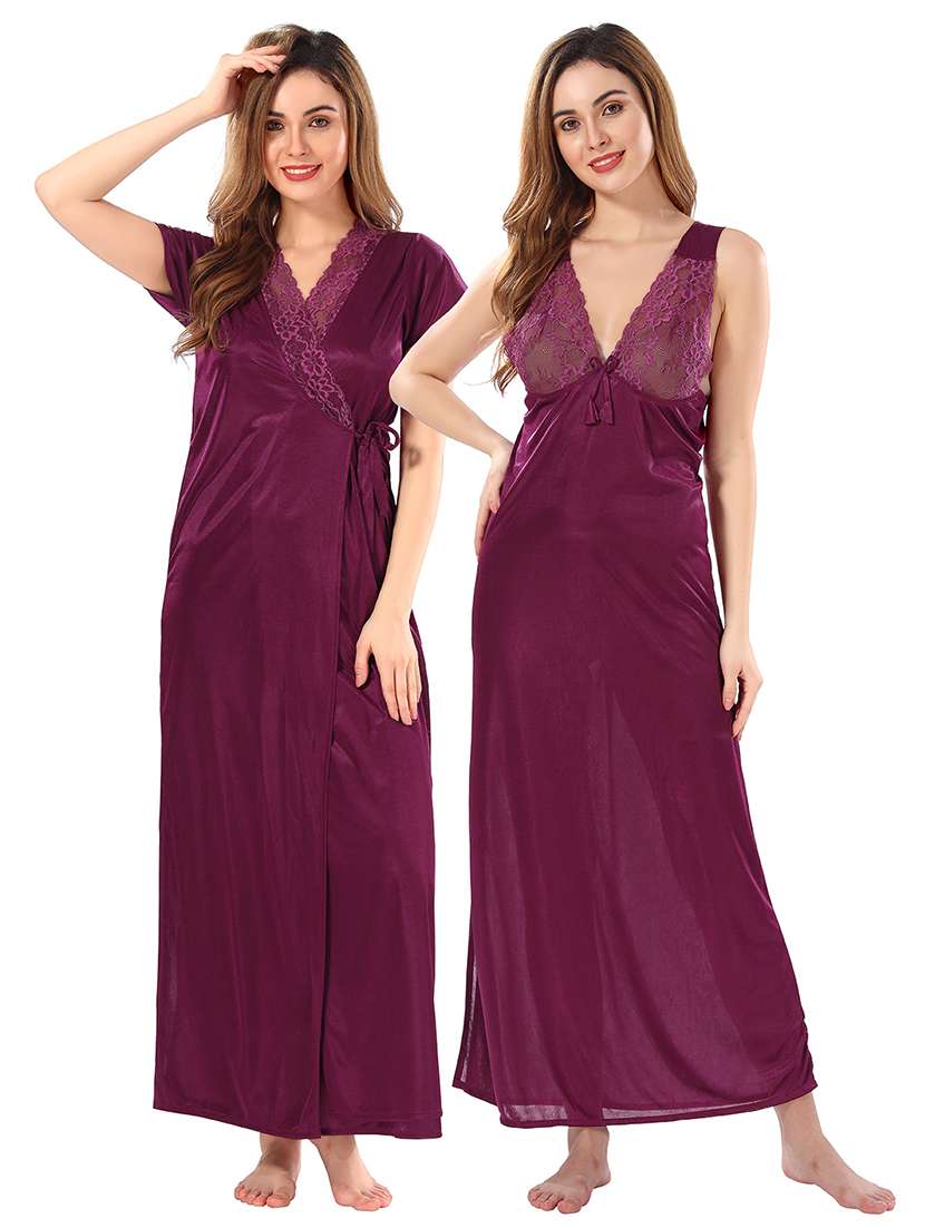 women lace detailed nighty set - 21555391 -  Zoom Image - 0