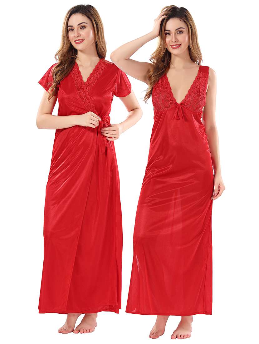 women lace detailed nighty set