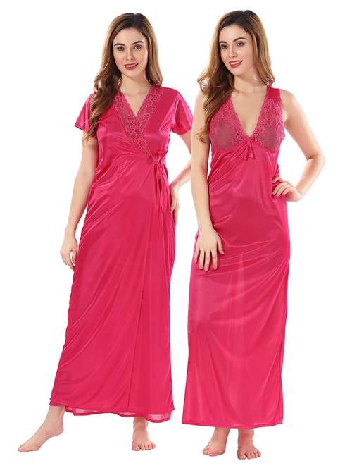 women lace detailed nighty set - 21555394 - Standard Image - 0