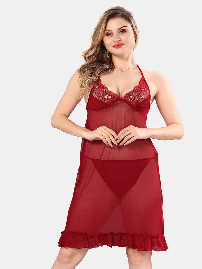 women solid lace deatiled babydoll  - 21555400 -  Zoom Image - 0