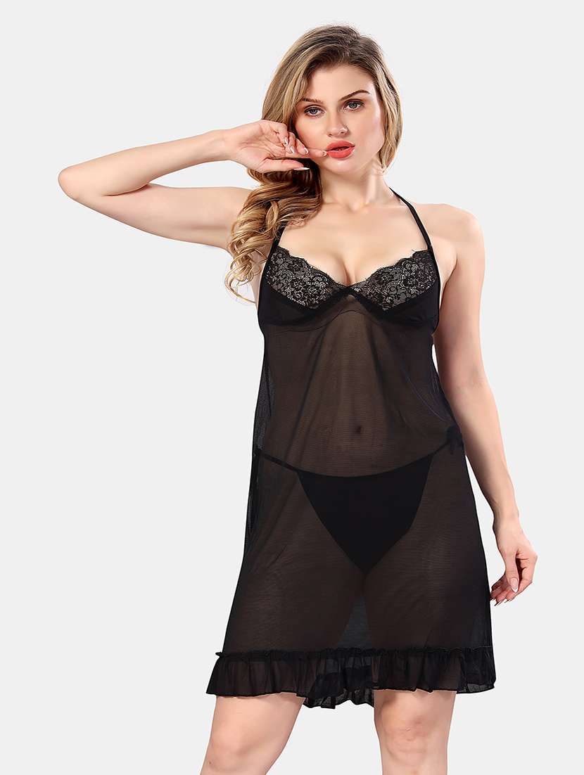 women solid lace deatiled babydoll  - 21555401 -  Zoom Image - 0