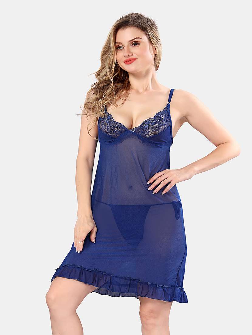 women solid lace deatiled babydoll 