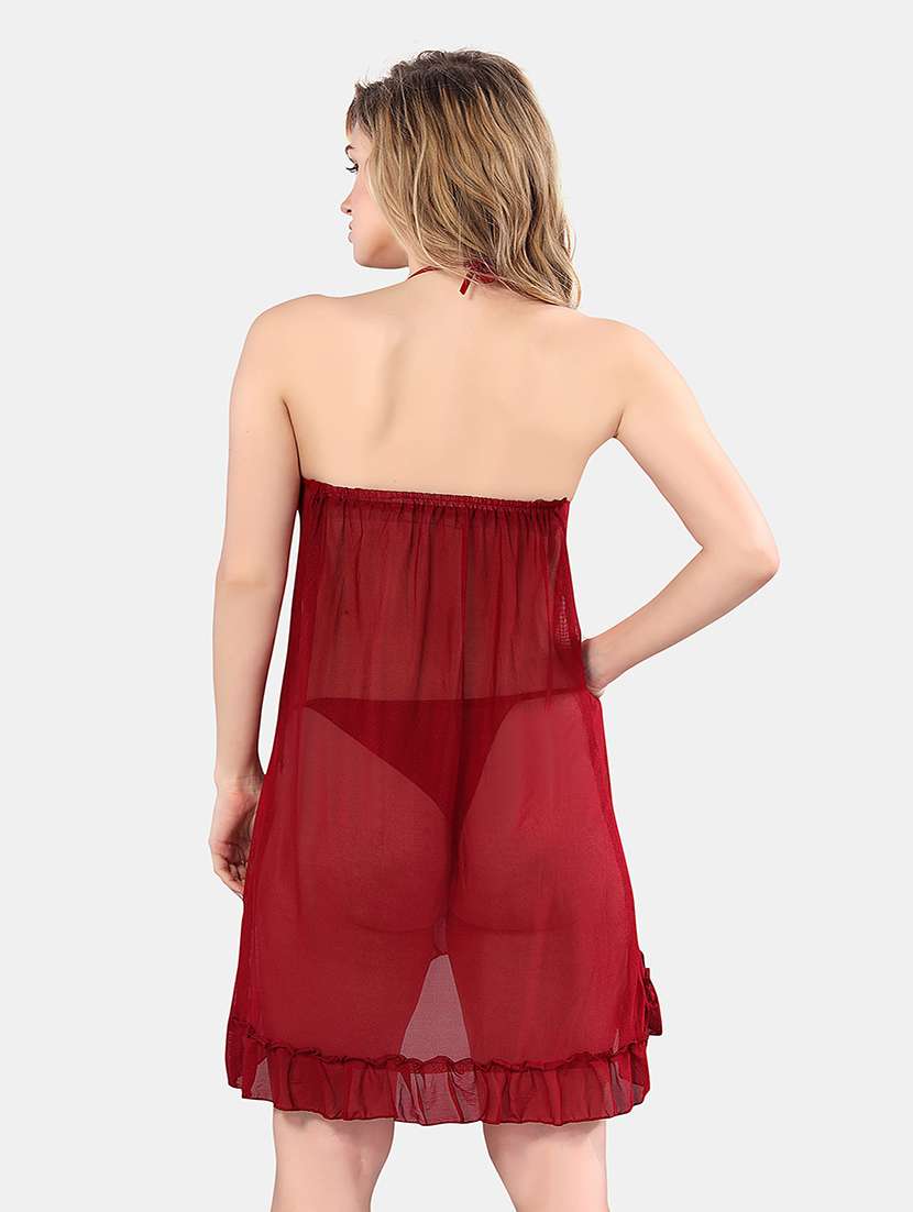 women solid lace detailed babydoll - 21555406 -  Standard Image - 3