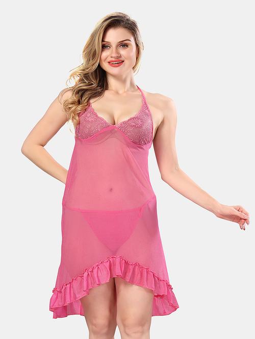 women solid lace detailed babydoll - 21555407 -  Standard Image - 0