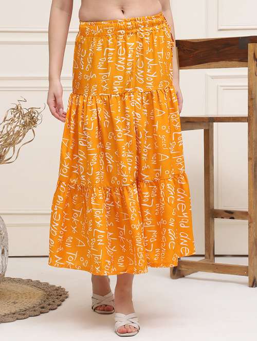 women printed tiered midi skirt - 21555431 - Standard Image - 0