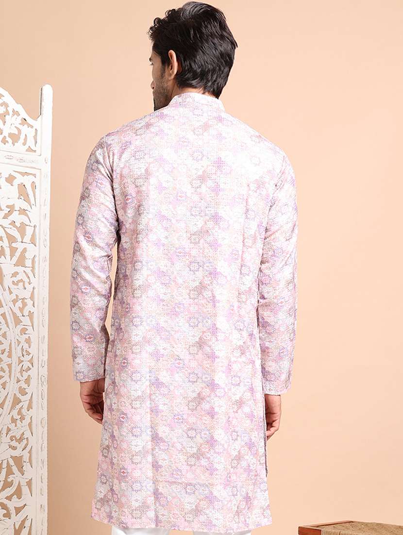 men mandarin neck embroidered long kurta - 21555436 -  Standard Image - 3