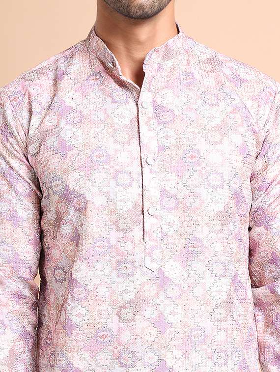 men mandarin neck embroidered long kurta - 21555436 -  Standard Image - 5