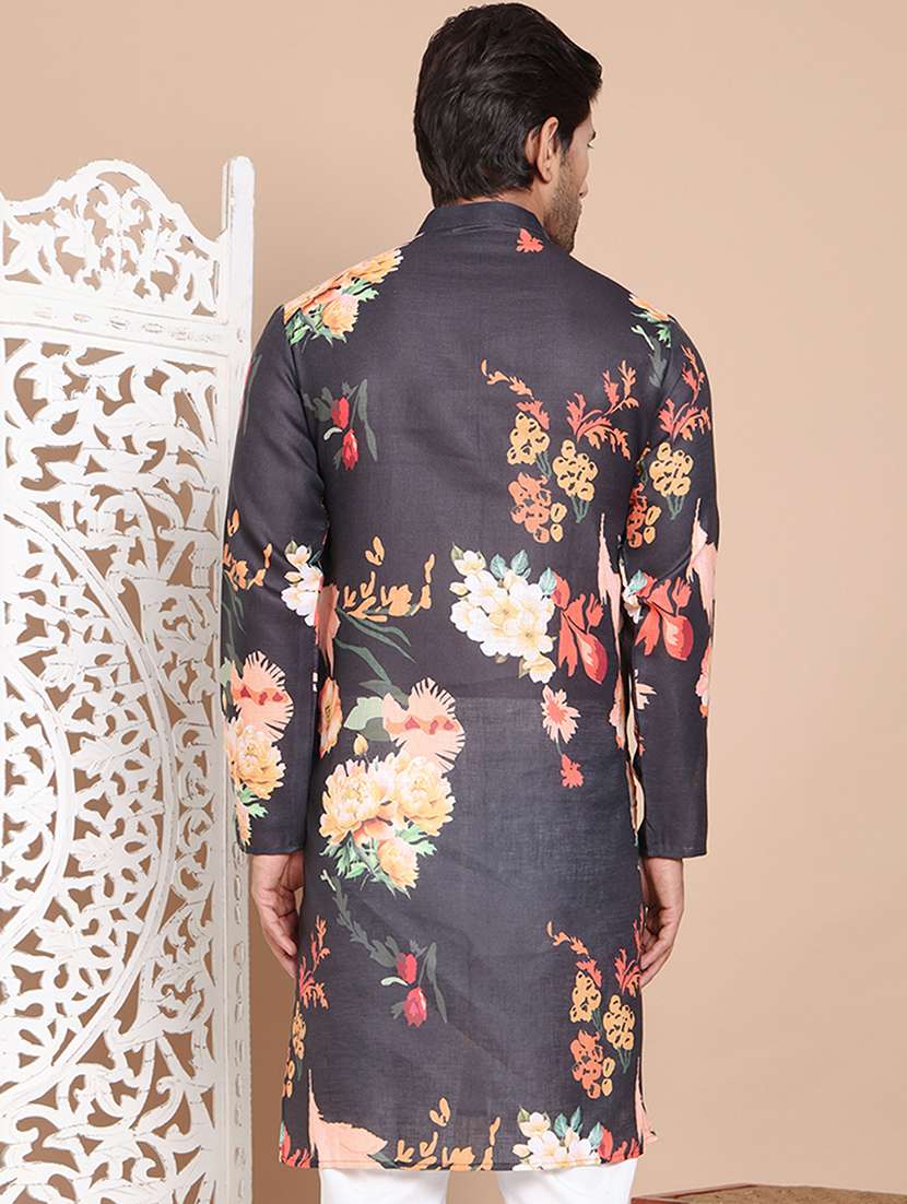men mandarin neck floral printed long kurta - 21555439 -  Standard Image - 3