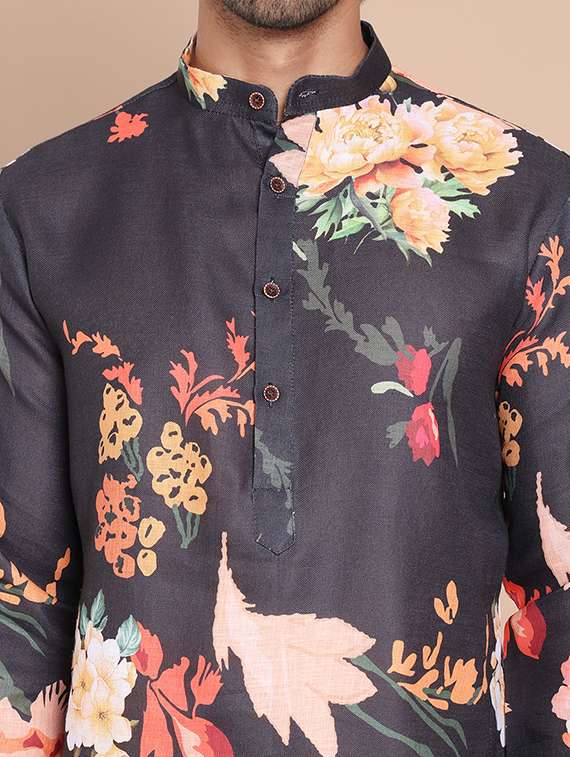 men mandarin neck floral printed long kurta - 21555439 -  Standard Image - 5