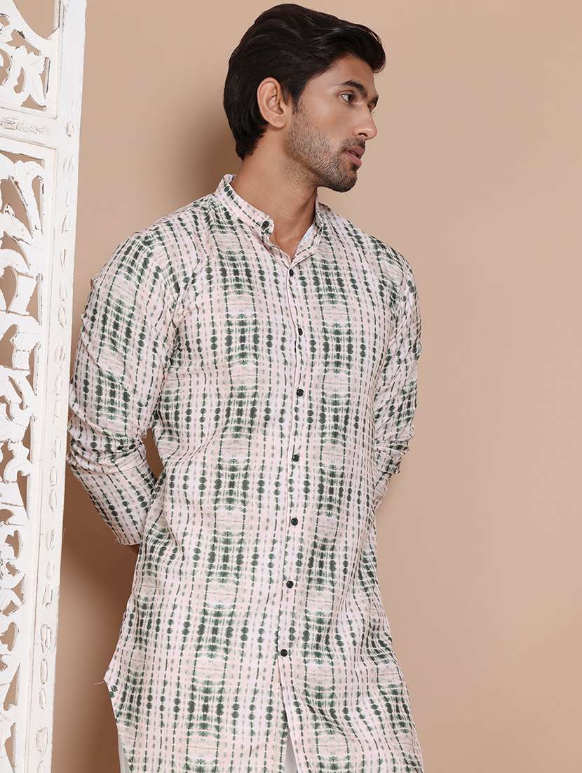 men printed mandarin neck long kurta - 21555444 -  Standard Image - 5
