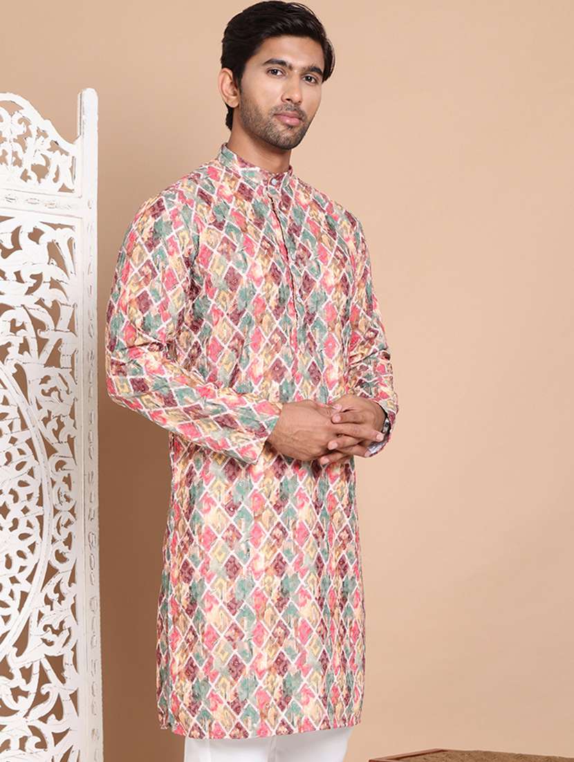men mandarin neck embroidered long kurta - 21555451 - Zoom Image - 0